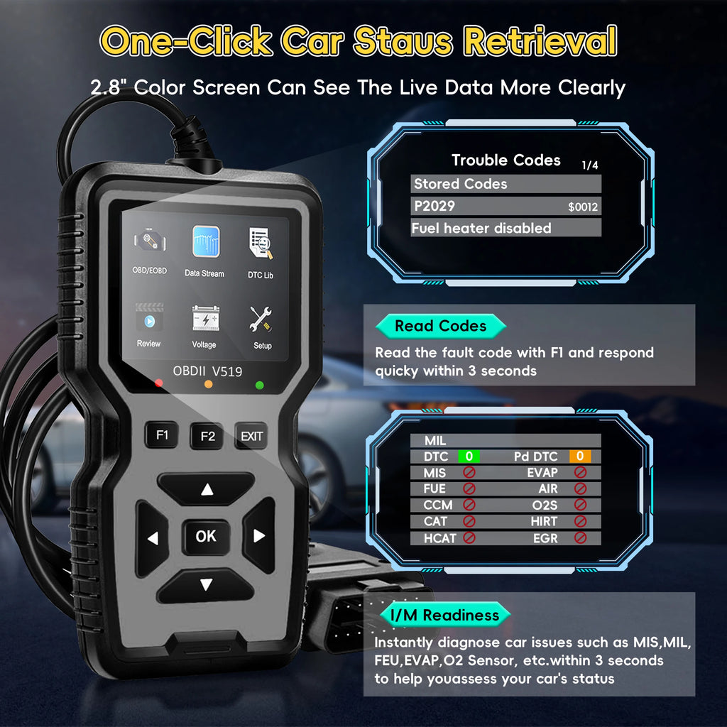 OBD2 Scanner Car Diagnostic Tool, OBDII EOBD Code Reader, Enhanced Check Car Engine Light Diagnostic Scan Tool